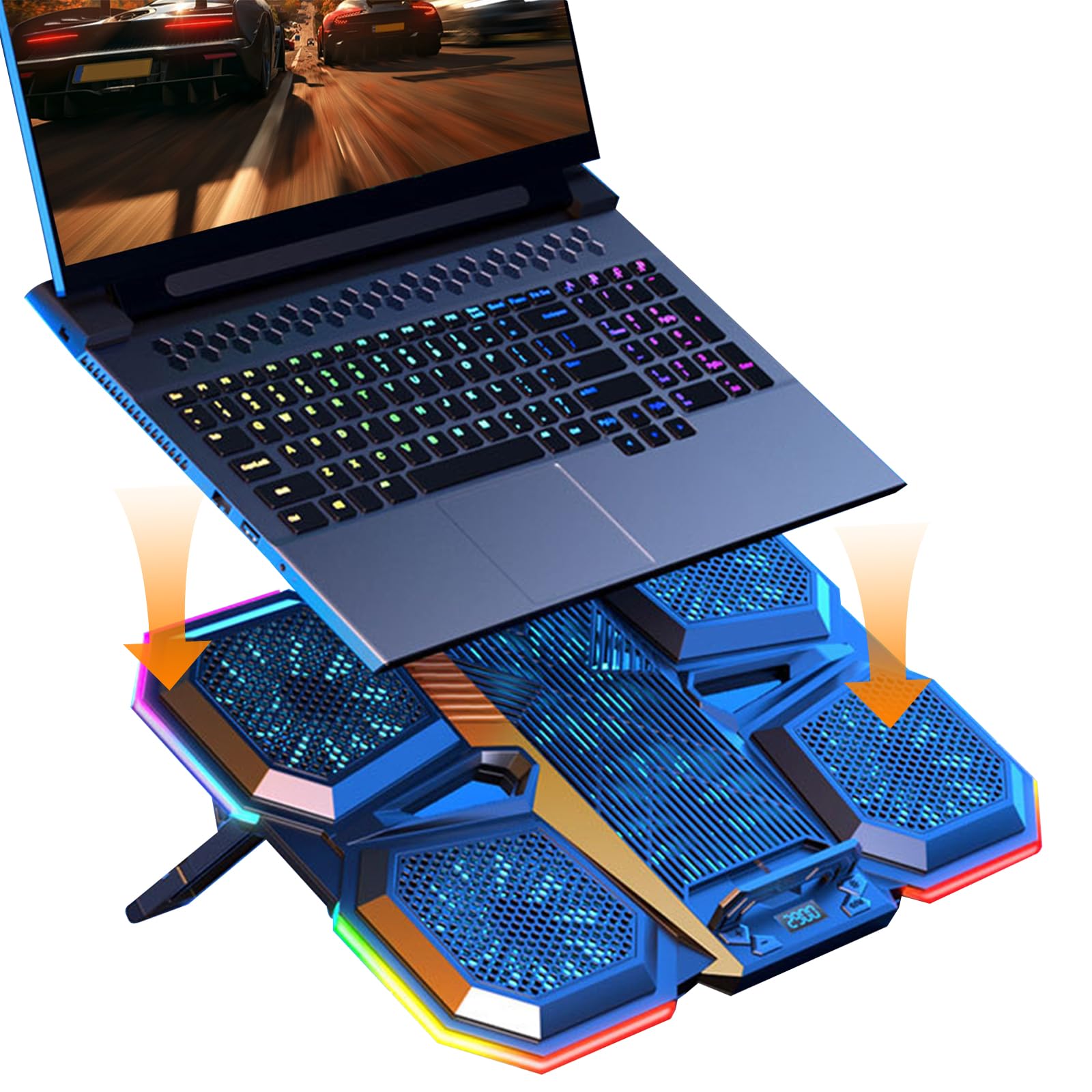 RGB Silent Cooling Pad 2 porty USB, przenośny wentylator do laptopów do gier, antypoślizgowy, regulowany kąt, uchwyt na laptopa, akcesoria komputerowe