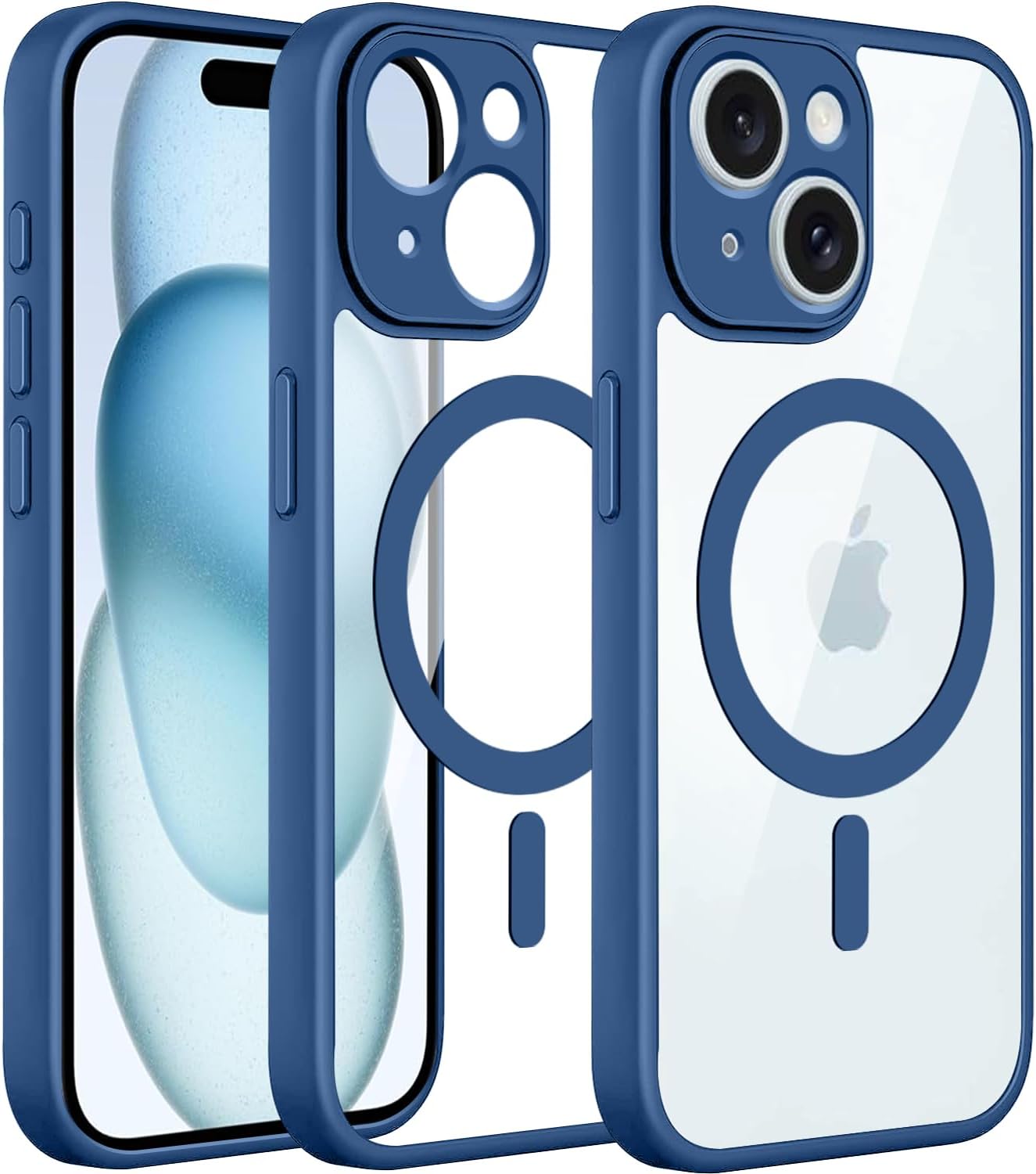 Amozo Polycarbonate Mag-Safe Case Compatible for iPhone 15 | Transparent Ultra Hybrid Drop and Camera Protection Back Cover Case for iPhone 15 (Blue)