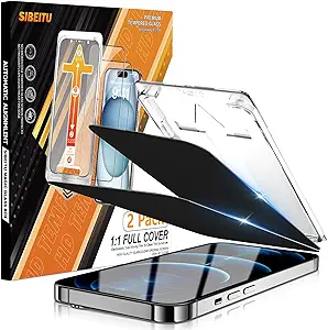 SIBEITU 2-Pack [Auto Alignment Kit] Privacy Screen Protector for iPhone 12 Pro Max, 6.7 Inch 25° Anti-Spy Auto Dust Removal Installation Glass Film, 9H Hardness Private Anti Scratch Protector