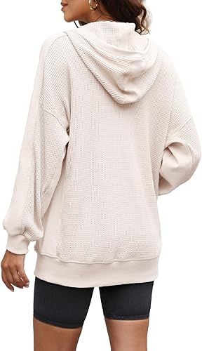 Miniatura 5 de Yanekop Sudadera con capucha y cremallera para mujer, camisa de punto gofre de gran tamaño, chaqueta de pana para otoño 2025, trajes de otoño