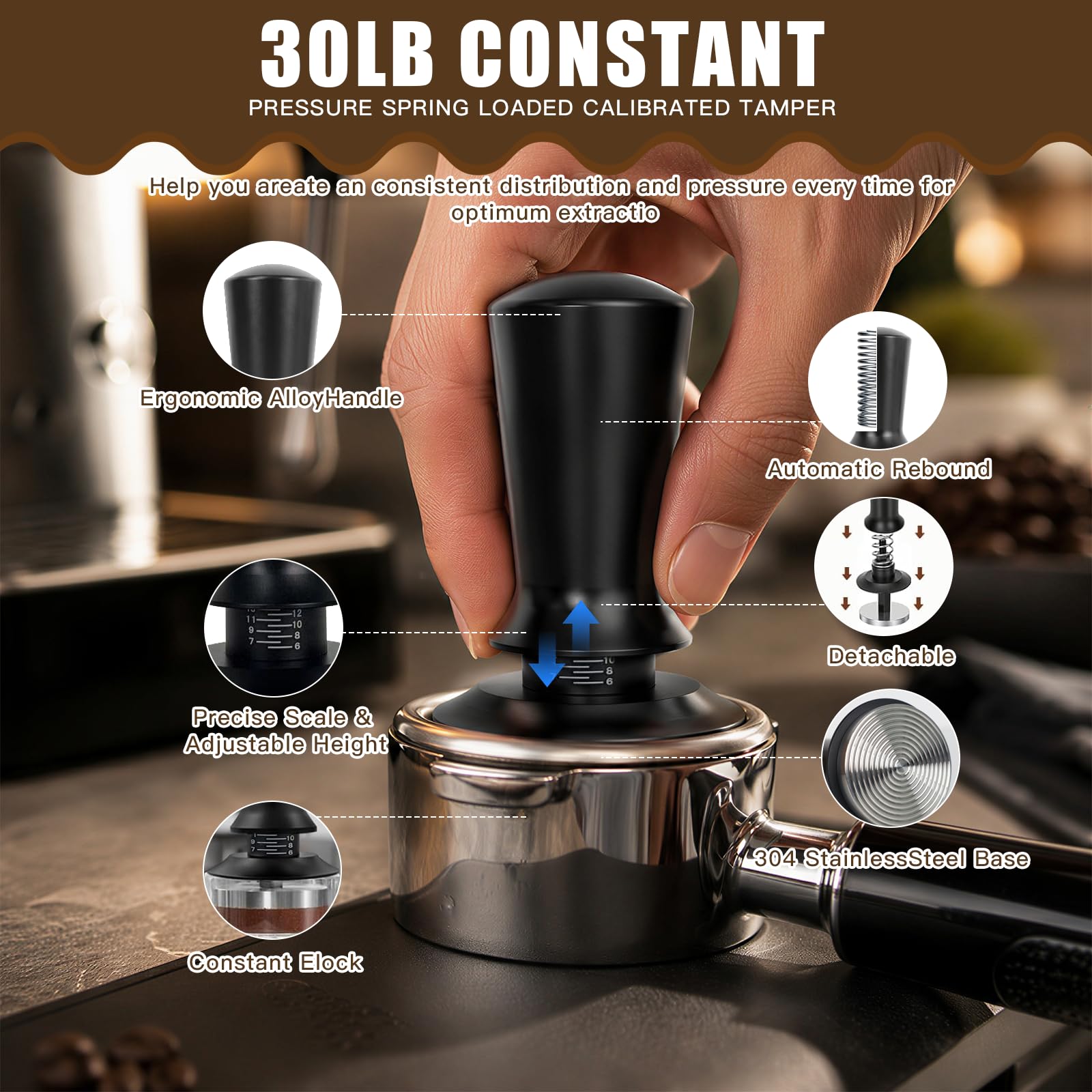 Juego de Prensador de Café de 51 mm,Herramienta de Accesorios de Máquina de Café con Estación de Prensado,Nivelador,Herramienta WDT,Anillo Dosificador,Cepillo,Filtro Puck Screen,Varilla – Para Máquina