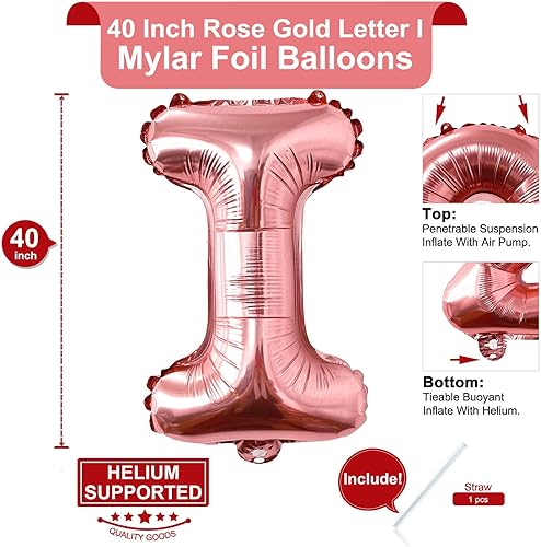 Miniatura 2 de Lovoir Globos grandes de 40 pulgadas de oro rosa de la letra I de gran tamaño, globo de helio de aluminio de Mylar para decoración de fiesta de