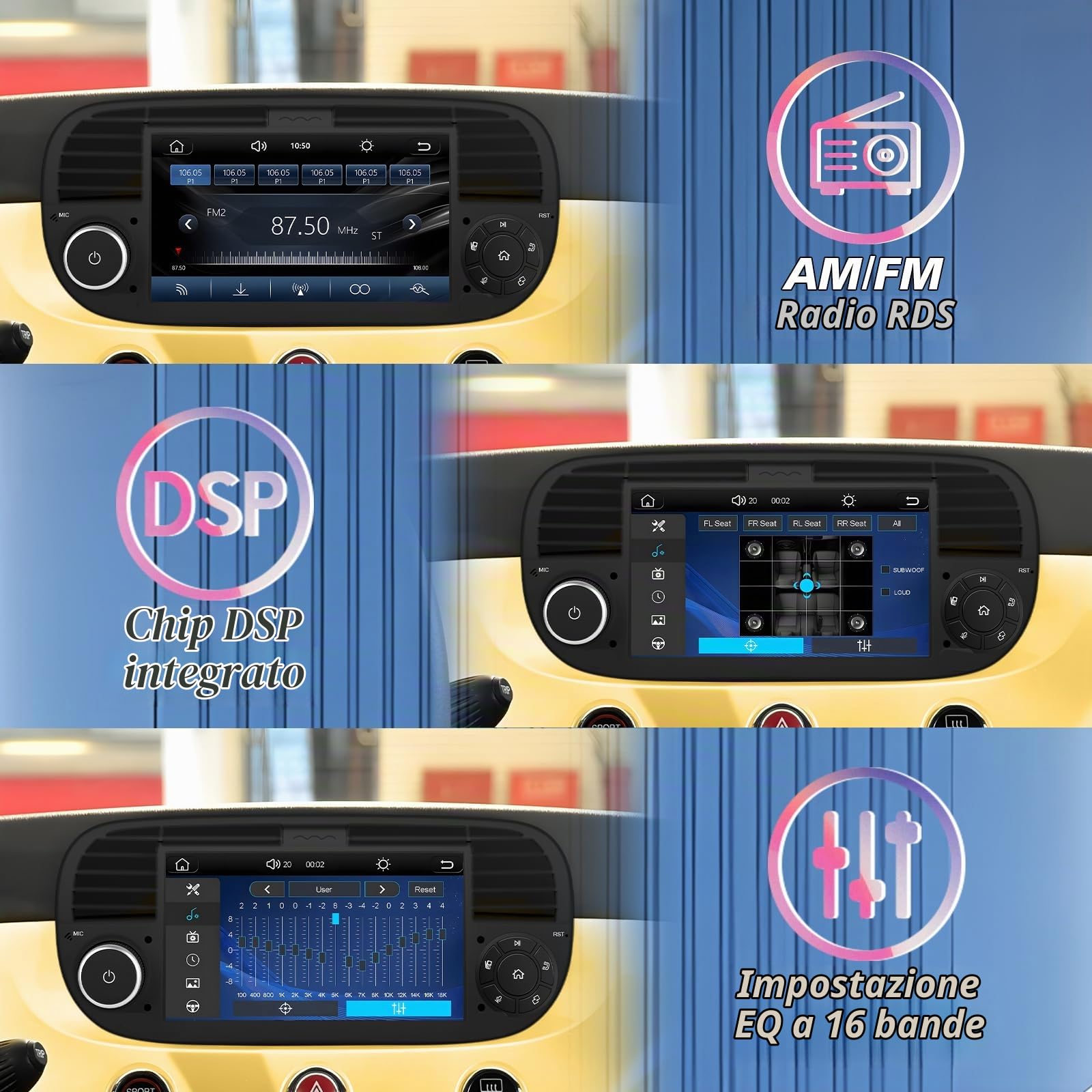 Autoradio Linux, avvio 3-5s compatibile con Fiat 500 2007-2015