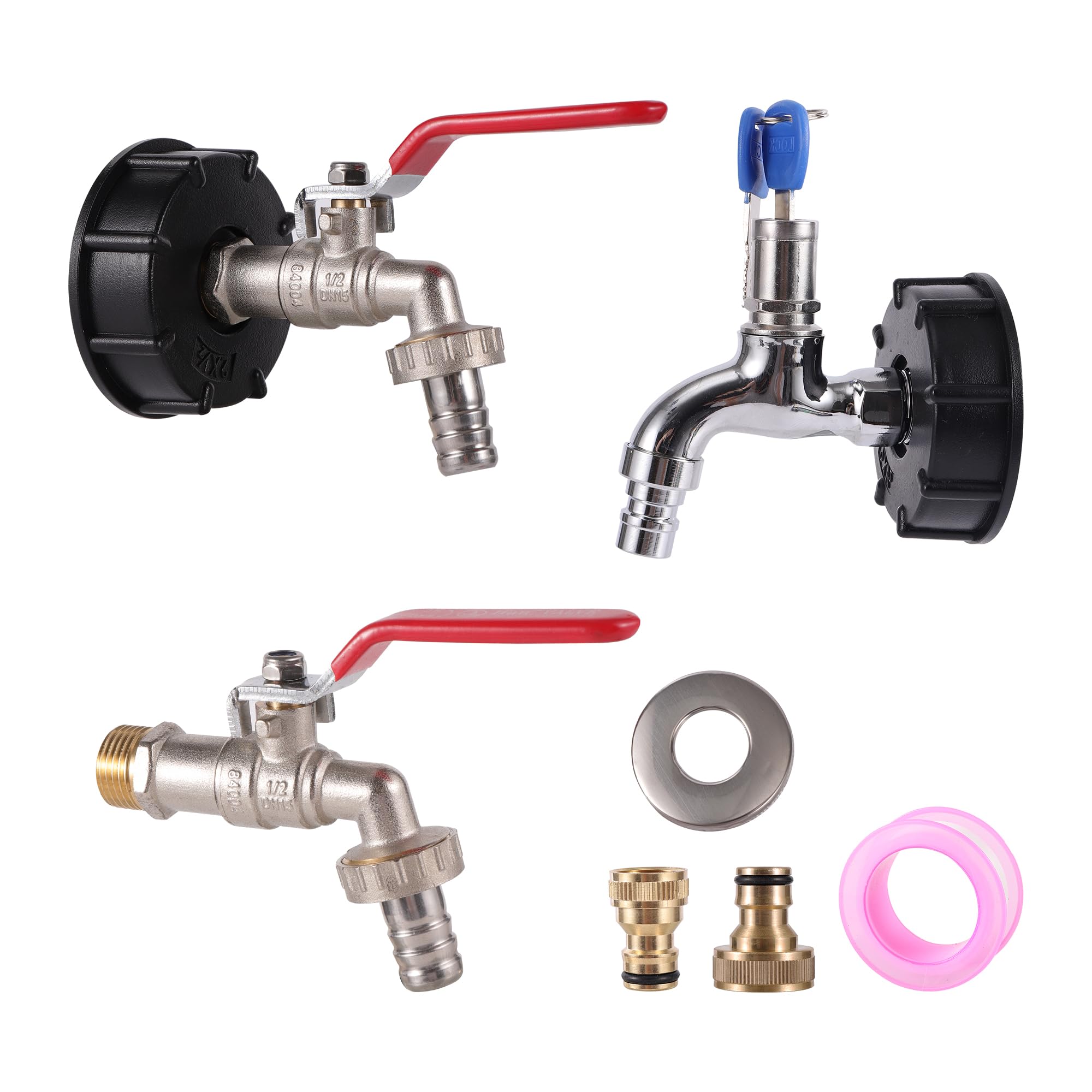 Adapter do kranu zbiornika IBC, nawadniania ogrodu, 1/2" męski, ze stopu metali, pralki, z zaworem włączającym/wyłączającym(8291)