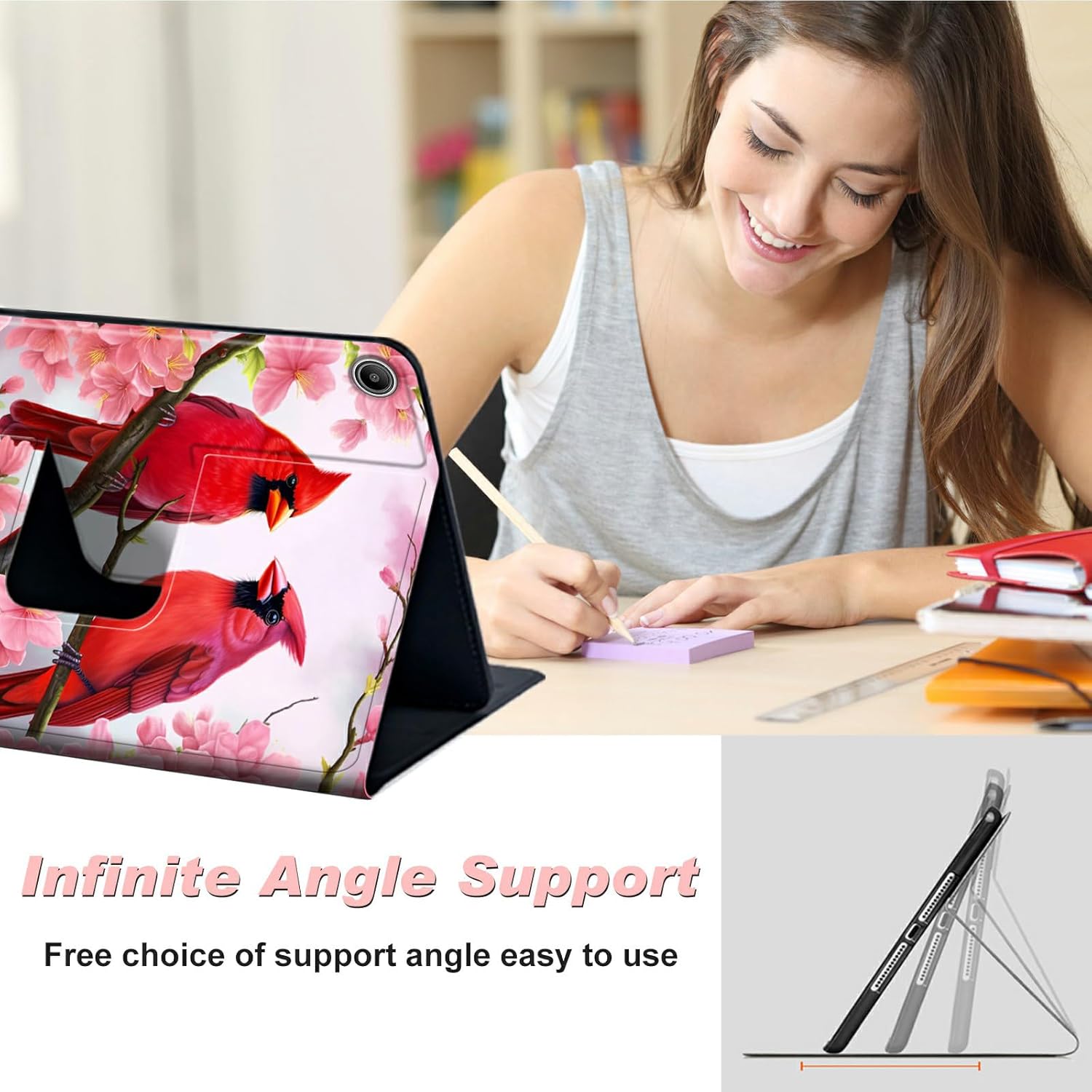 for Amazon Kindle Fire Max 11 Case (13th Generation, 2023 Release) 11",Slim Lightweight Smart Shell Stand Cover with Auto Wake/Sleep for All-New Fire 11 Max Tablet,Red Birds Pink Flowers