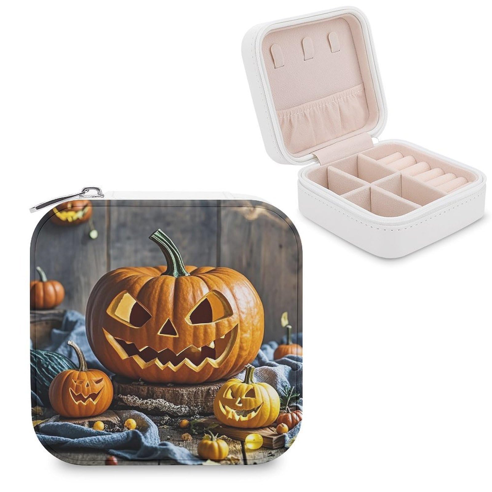 LZQPOEAS Halloween Pumpkin Jewelry Box Mini Jewelry Travel Case Trendy Stuff Ring Box Custom PU Leather Jewelry Boxes Portable Jewelry Case Earring Storage Organizer for Girls Women