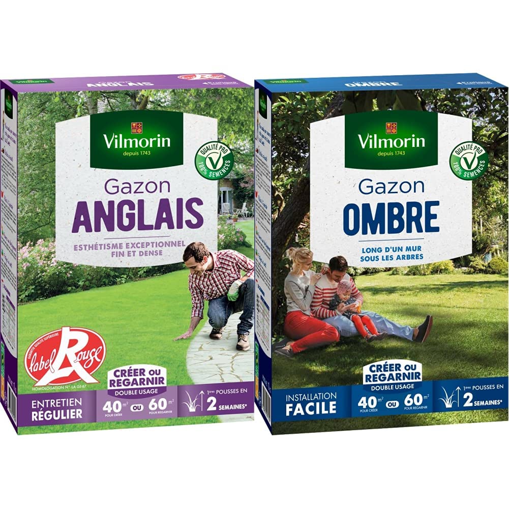 Vilmorin 4462714 Gazon Anglais 1 kg et 4466514 Gazon Ombre
