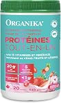 Poudre de protéines tout-en-un Organika gâteau aux fraises avec 20 g de protéines, 15 vitamines et minéraux provenant de vrais fruits et légumes, 5 milliards de CFU de probiotiques, 4 g de fibres prébiotiques, enzymes digestives, 1 g de sucre - 640 g
