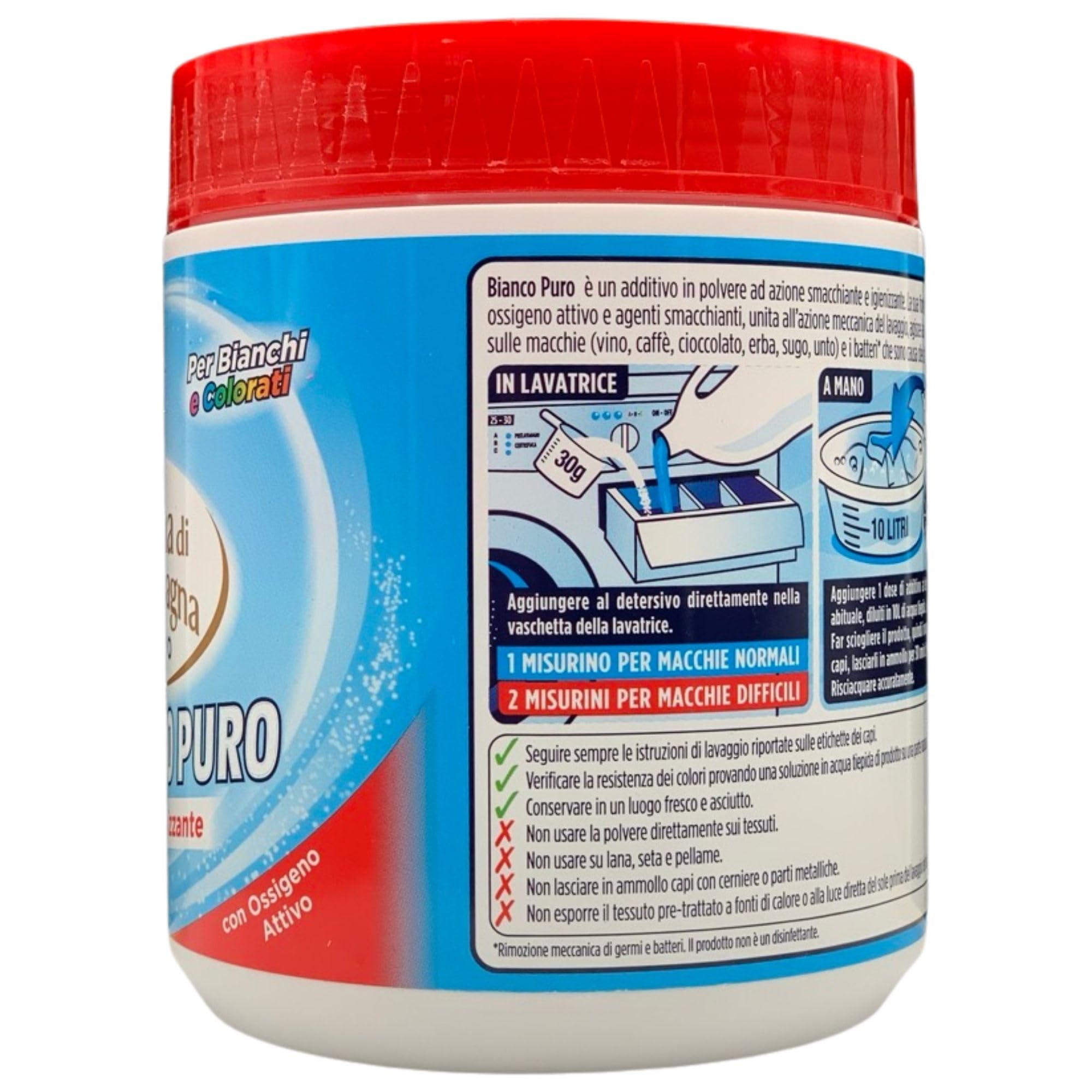 Detergente In Polvere Smacchiatore Additivo BIANCO PURO Igienizzante, Con Ossigeno Attivo. Per Bianchi e Colorati, Elimina Gli Odori 600g (4 Barattoli)