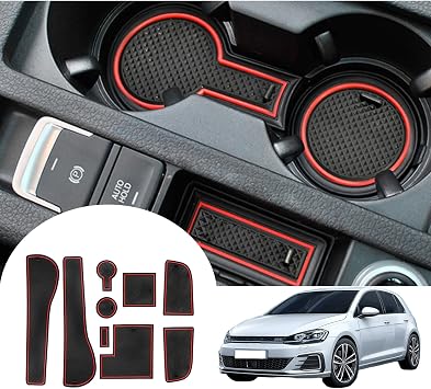 GAFAT Golf 7 7.5 GTI Variant R GTD GTE Non-Slip Rubber Mats - Centre Console Armrest, Cup Holder, Door Seam Mats (Red)