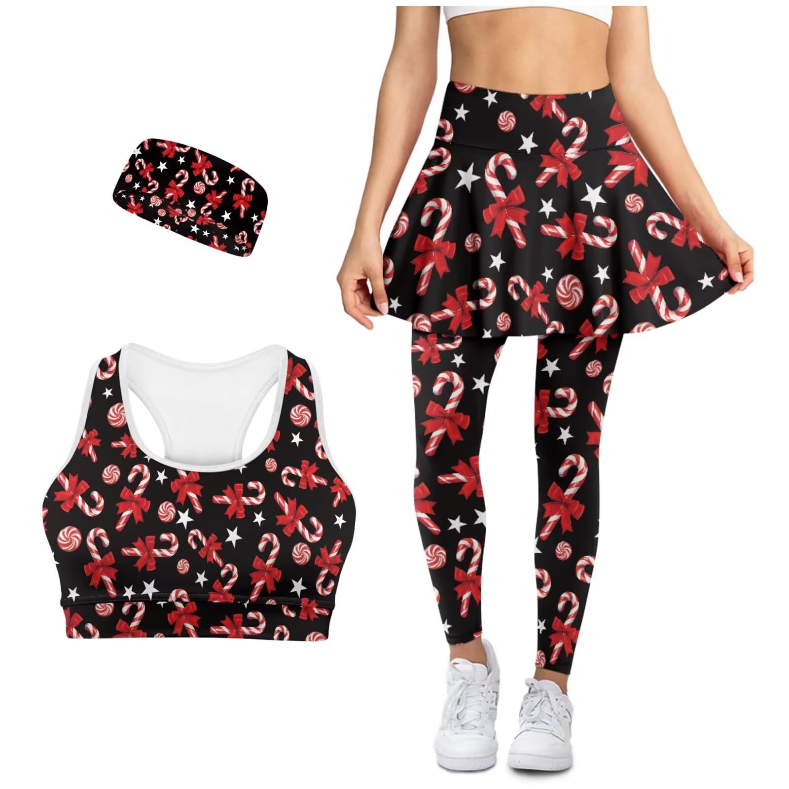 Womens Workout Sets Three Piece Cross Back Tank Top Matching High Waist Leggings with Headband Gym Sets