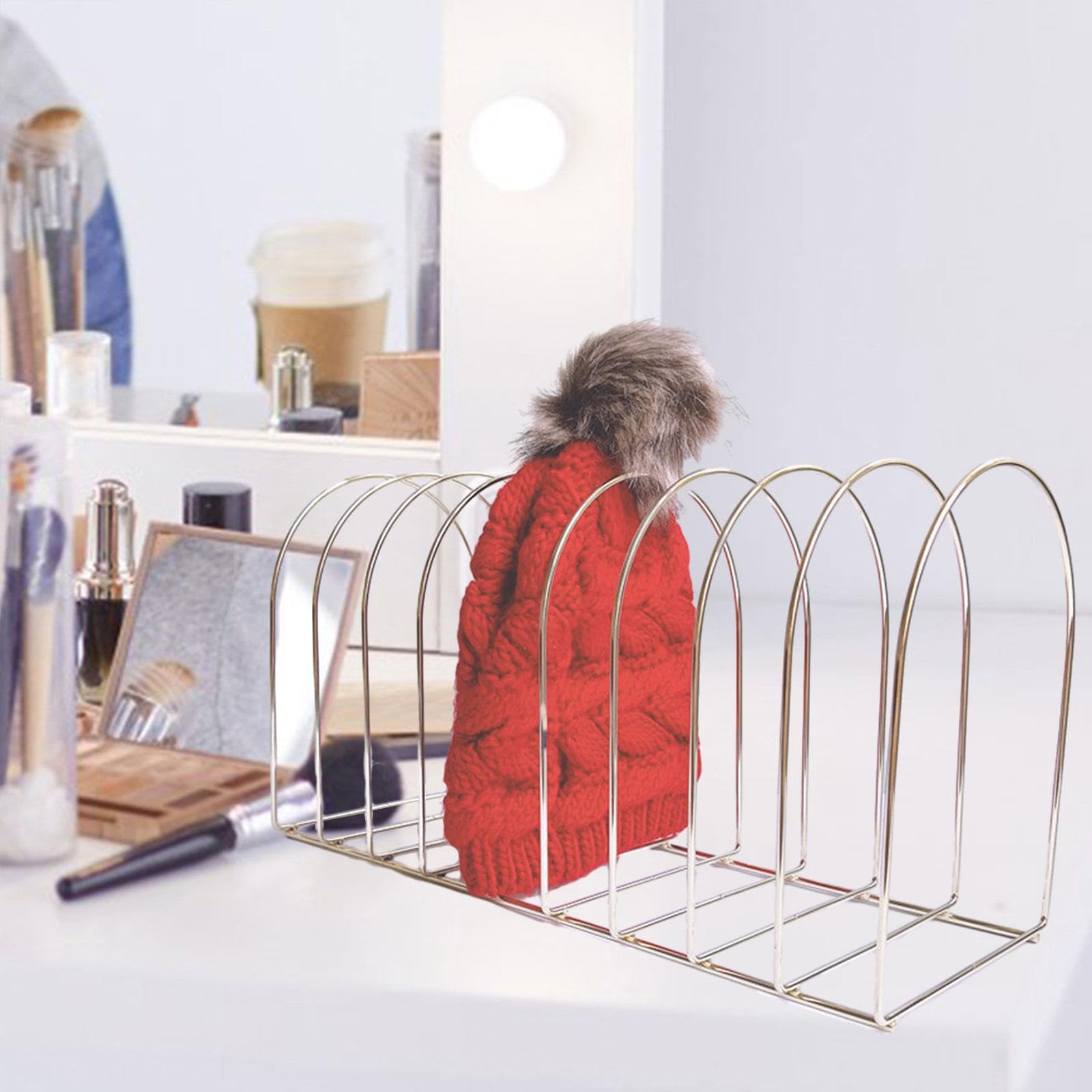 Espositore per Cappelli di Lana Da Tavolo, Moderno Scaffale in Metallo, Porta Cuffia Da Nuoto Decorativo Da Donna, Organizer per Cappelli per L'in, 10 Griglia Oro
