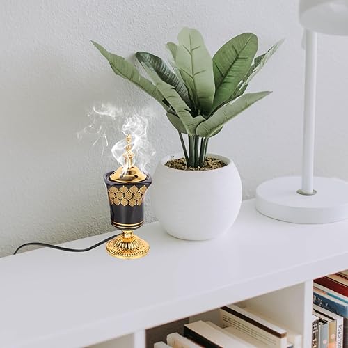 Miniatura 5 de Quemador de incienso eléctrico de metal, quemador de incienso árabe, estilo de Oriente Medio, incensario eléctrico de mesa para hogar, oficina,