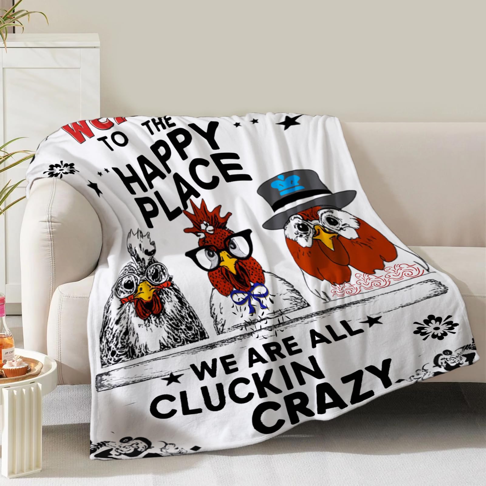 Chicken Blanket Gifts for Women Men Girls Boys Rooster Print Present for Kids Adults Teen Birthday Valentines Mothers Festival Christmas Decor Bedroom Living Room Couch Sofa Soft Flannel Throw 60"x50"