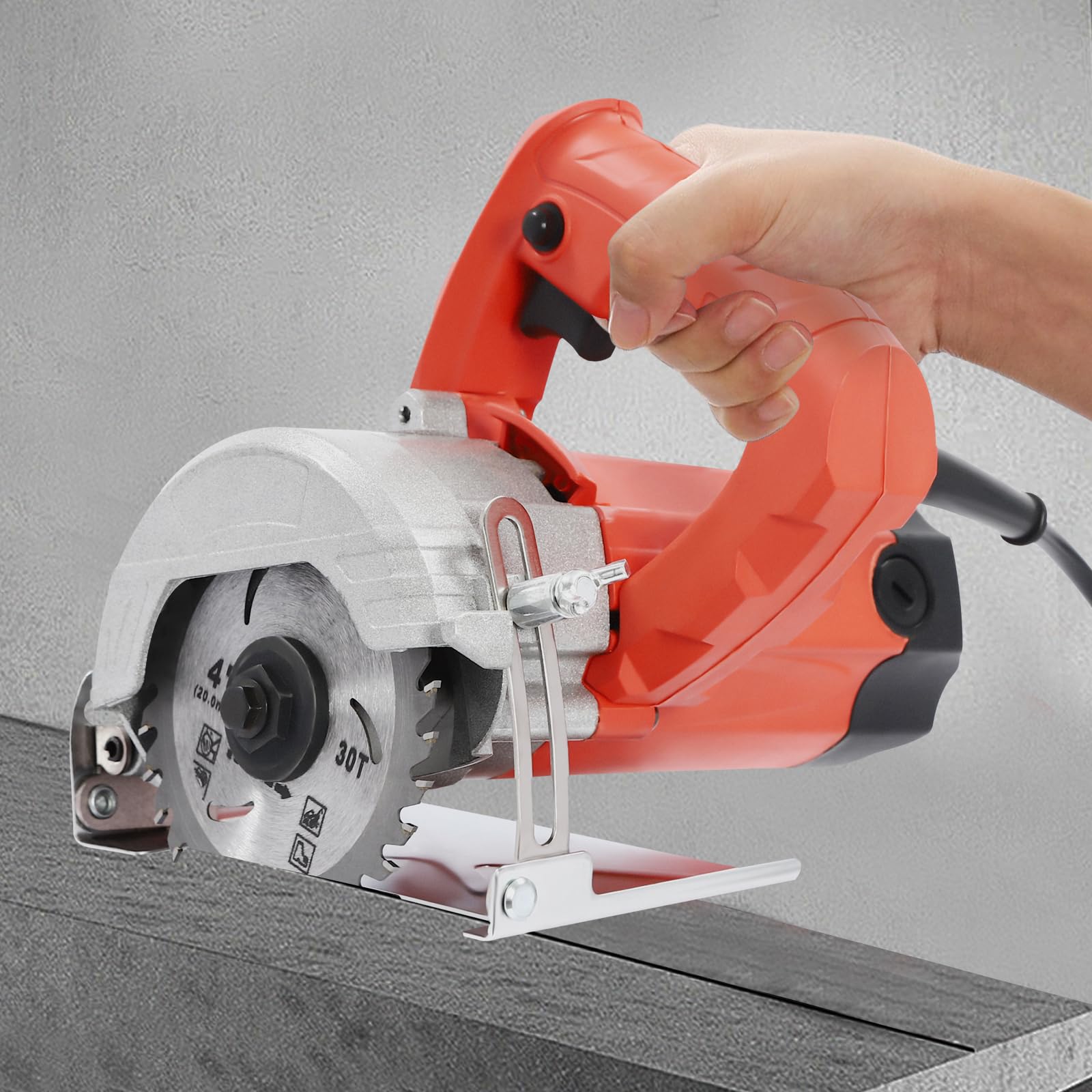 Tagliapiastrelle elettrico, sega circolare a mano, 1580 W, 110 mm, profondità di taglio 0-34 mm, angolo di inclinazione 0-45°, con 2 lame per legno e pietra, ideale per fai da te e costruzione