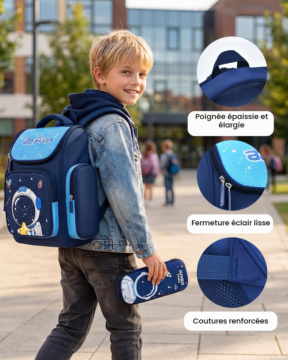 Amythe Cartable École Ados Garçons 8 à 15 ans 3 pièces Voyage Grand, Bleu