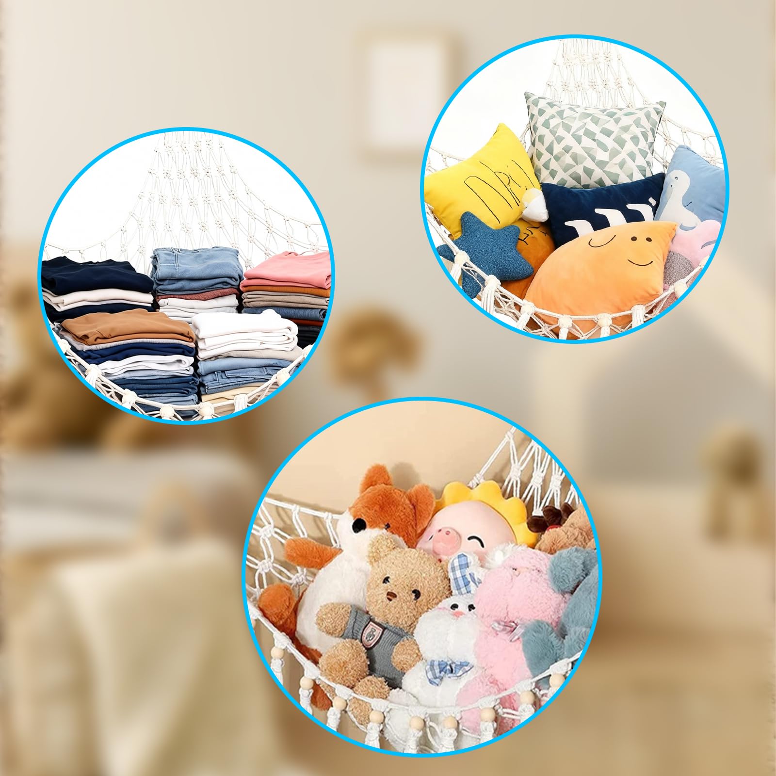 Kuscheltier Aufbewahrung Netz, Boho Makramee Spielzeug kinderzimmer deko, StofftieStofftier Aufbewahrungstasche Hängematte Aufbewahrung Kuscheltiere für Kinderzimmer Schlafzimmer Beige