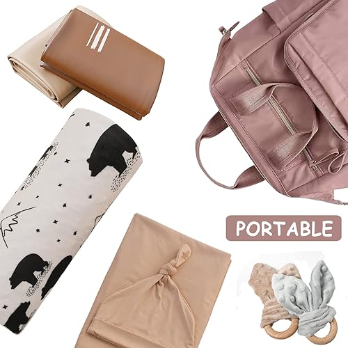 Miniatura 6 de Owlowla Cambiador de pañales para bebé, cambiador portátil, cambiador de viaje, para bebés y niños pequeños (beige y pinceladas)