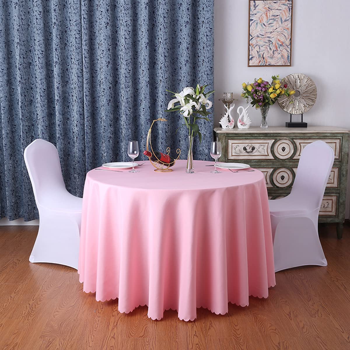 Mantel redondo de mesa - Mantel redondo de mesa de poliéster de 180 cm de alta gama para bodas/banquetes/restaurantes - Mantel de tela de poliéster - Rosa