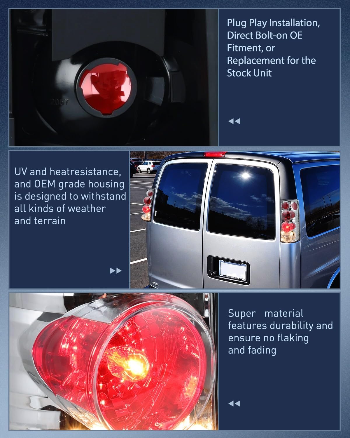Nilight Taillight Assembly Compatible with 2003 2004 2005 2006 2007 2008 2009 2010 2011 2012 2013 2014 Chevy Express GMC Savana 1500 2003-2023 Chevrolet Express GMC Savana 2500 3500 Rear Tail Light