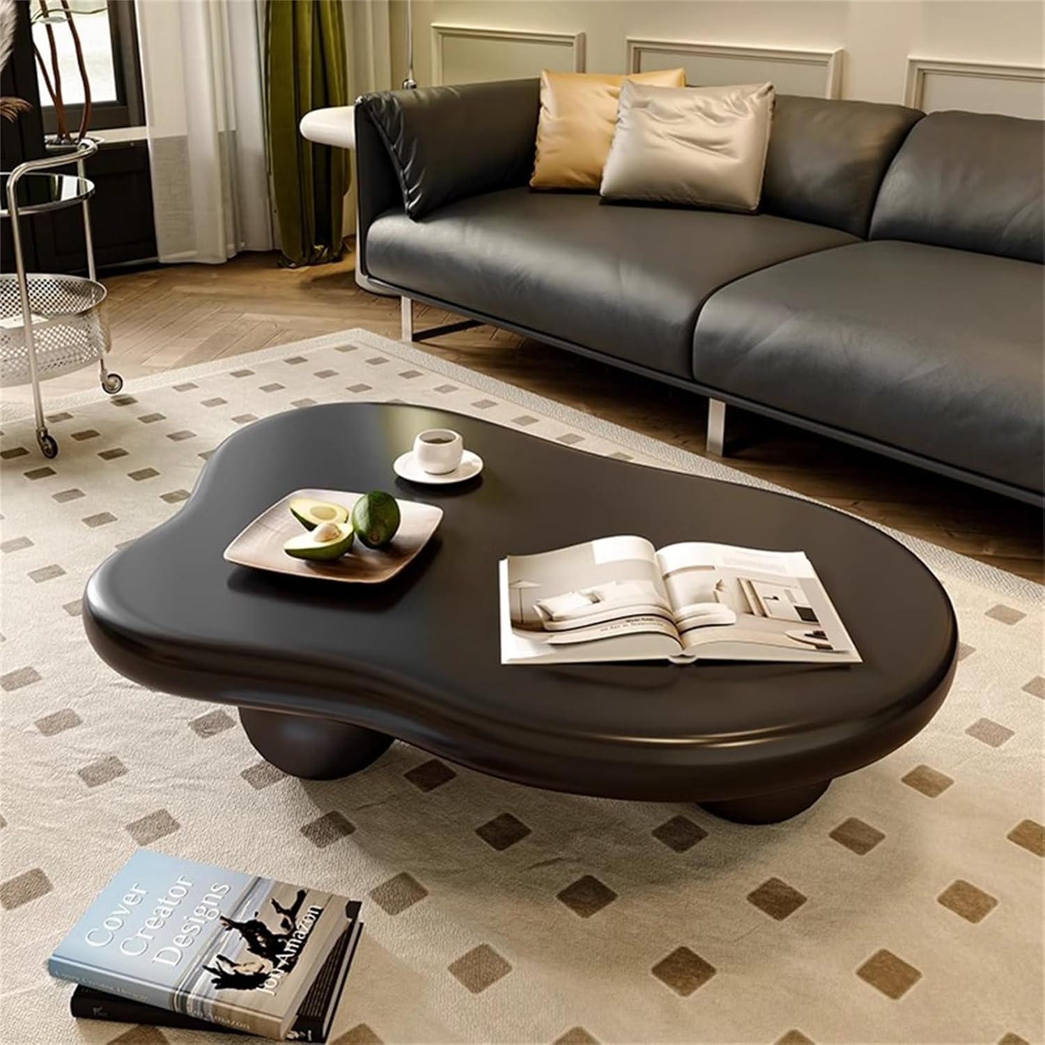 47.2" Cloud Coffee Table, Modern Coffee Table Unique Tea Table, Cute Cloud-Shaped Center Table with 3 Ball Legs for Living Room Home Office, Easy Assembly,Black