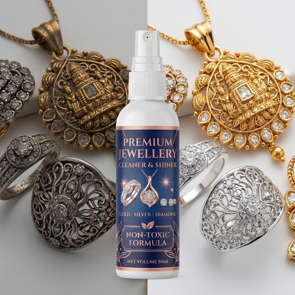 Jewellery Cleaner & Shiner - Gentle, Non-Toxic Formula to Instantly Restore Shine to Gold, Silver & Diamond Jewellery (50ml) (Pack Of 5)