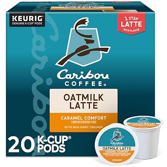Caribou Coffee Caramel Comfort Oatmilk Latte، One Step Latte Single Serve Keurig K-Cup Pods، 20-Count Box