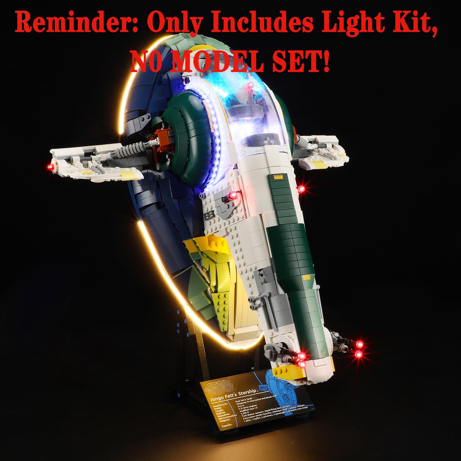 Kit di Illuminazione a LED Compatibile con LEGO Astronave di classe Firespray di Jango Fett 75409 Modello da Costruire - Set di luci a LED per Il Modello (Non includere Il Modello)