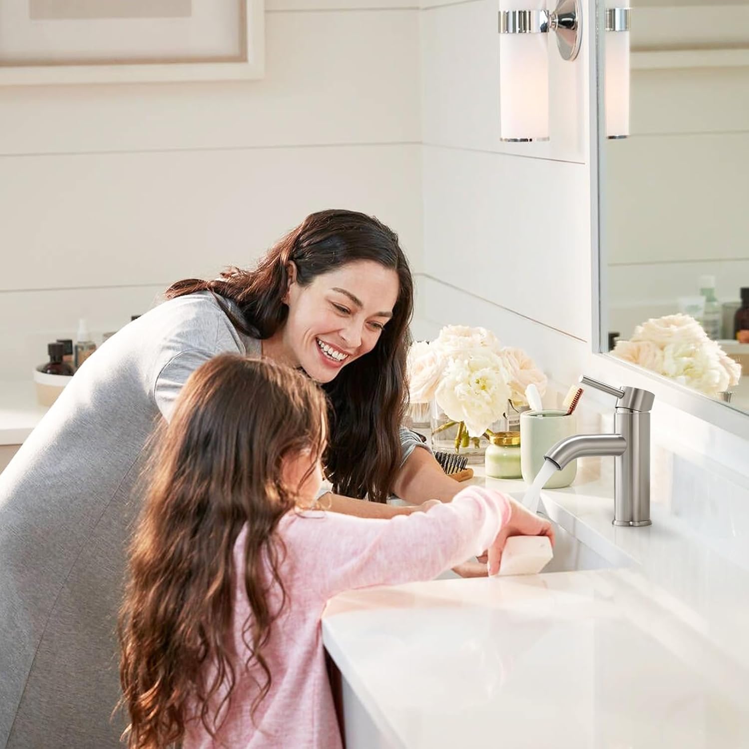 Brushed Nickel Single Handle Bathroom Faucet with Pop-up Drain