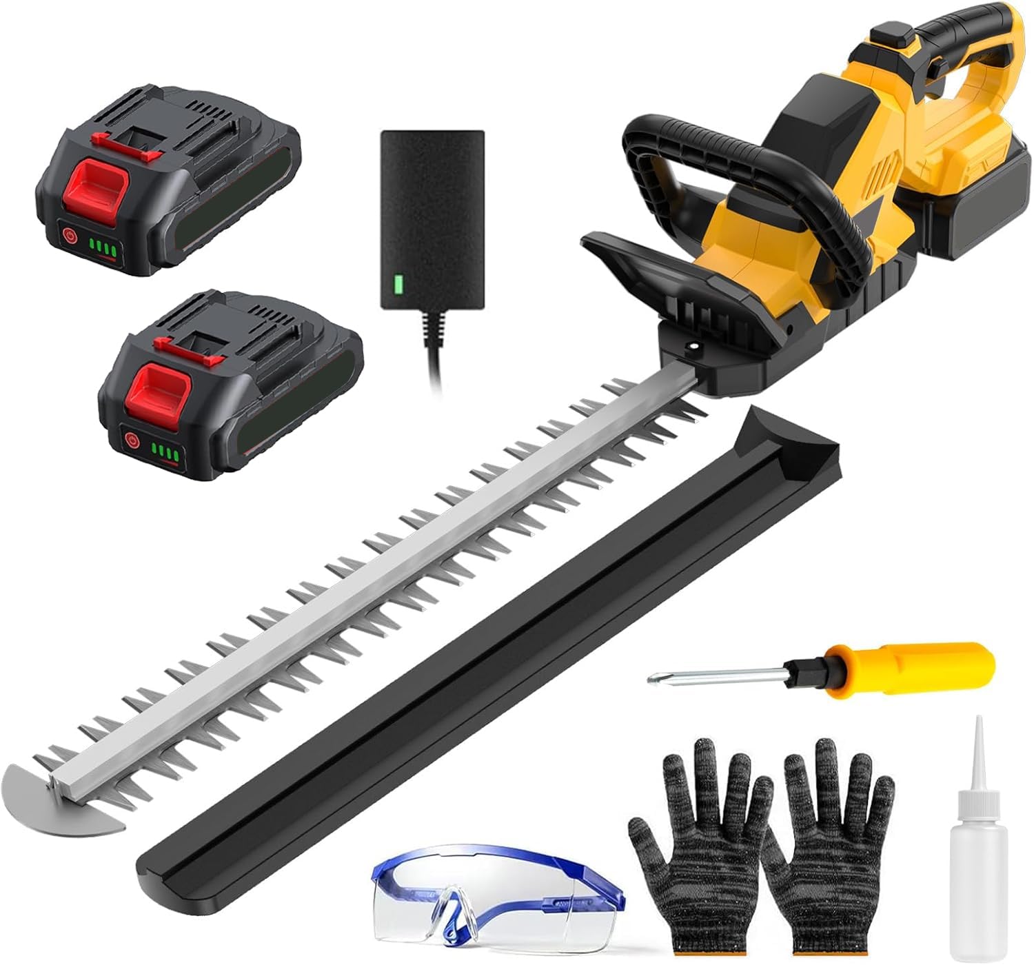 Tamaño Seto Batería,Cortasetos Inalámbrico De 21 V | con Batería De 2000 Mah Y Cargador Rápido,Velocidad De 2000 RPM,Doble Cuchilla De Corte, para Arbustos, Jardín, Césped