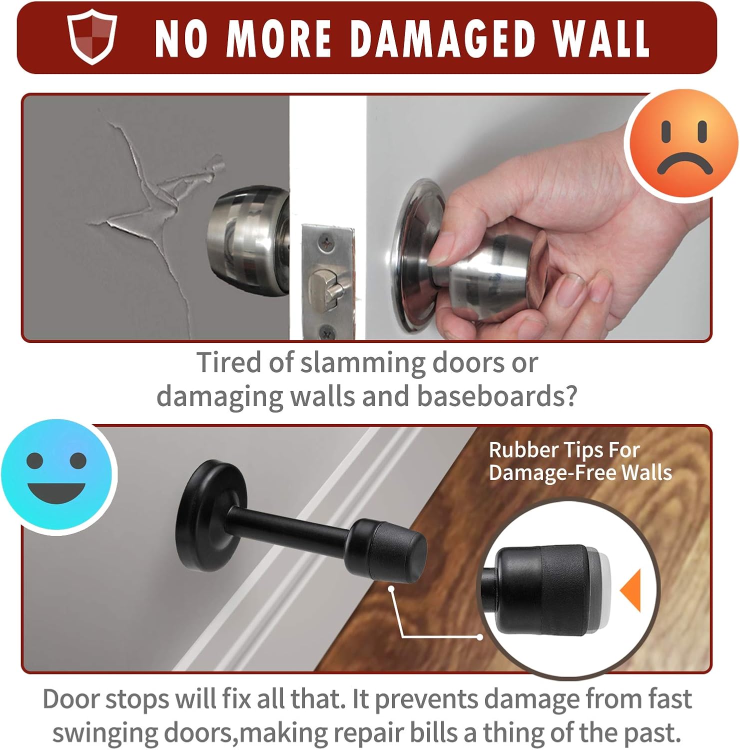 COOC2 3.15” Black Door Stop, 7Pcs Heavy Duty Solid Stainless Steel Door Stopper to Protect Walls and Doors for Kitchen, Bedroom, Office, Garage, Easy Installation : Office Products