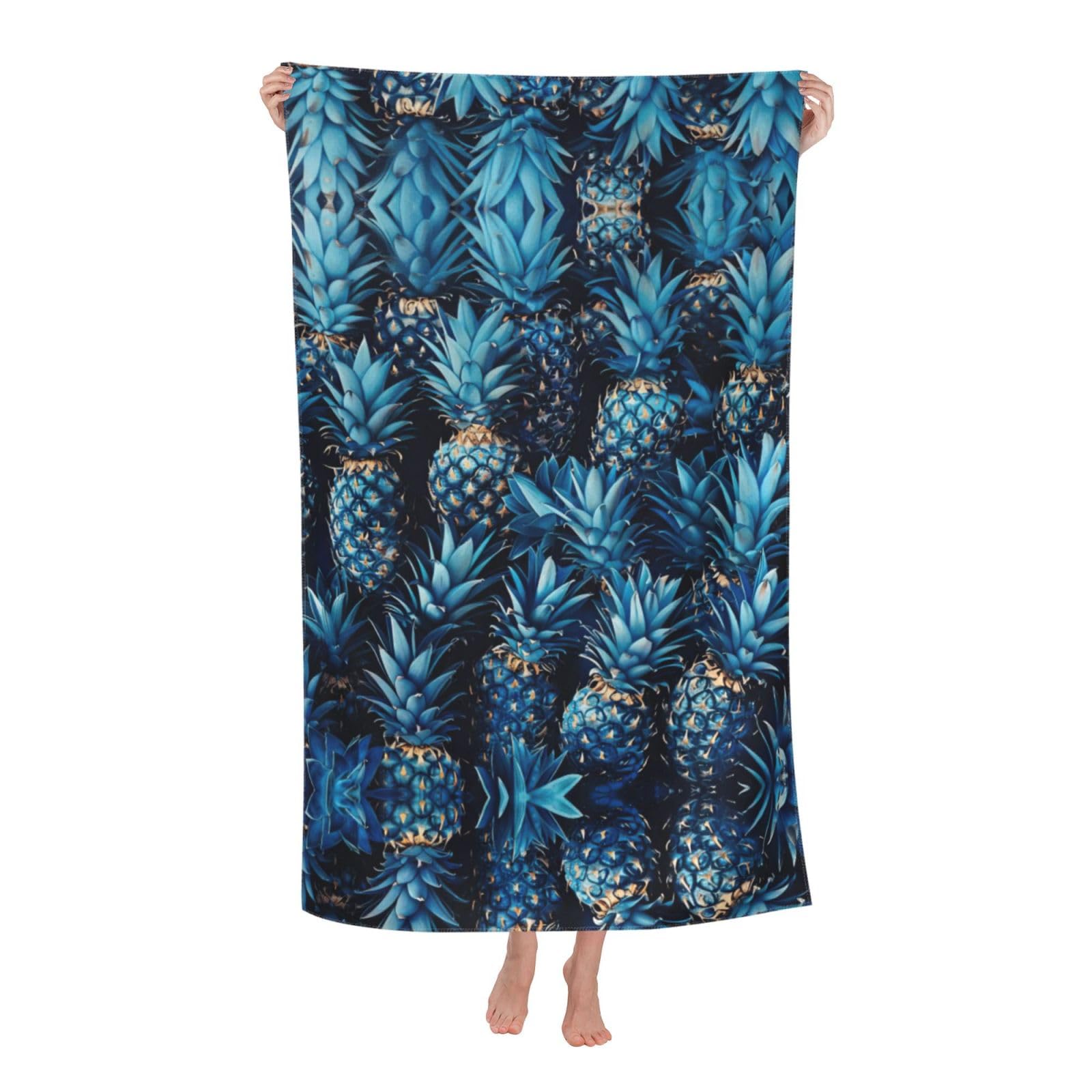 KPXXAQT Blue Pineapple Print Oversized Adult Beach Towel Quick-Dry Travel Swimming Camping Outdoor Adventures