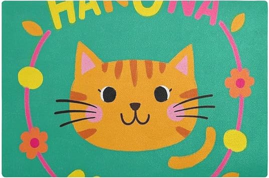 Hakuna Matata Cartoon Cute Brown Cat Coffee Mats for Kitchen Counter Leather Absorbent Quick Mat Under Coffee Maker for Kitchen