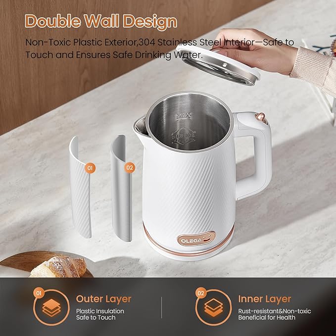 Tetera Eléctrica OLEGA 1.8L Acero Inoxidable 1500W Blanco miniatura 5