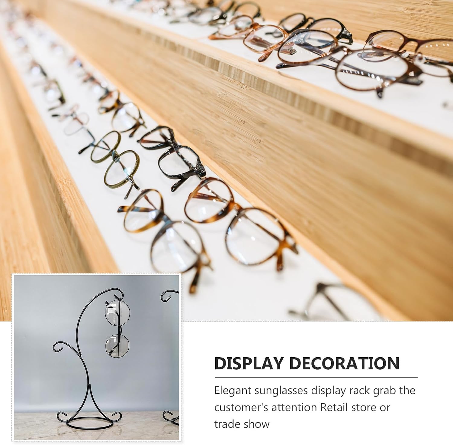 Black Iron Glasses Stand Holder for Sunglasses Display in Shops | Smooth Surface, Firm Structure, Tabletop Arrangement, Retail Fixture Use