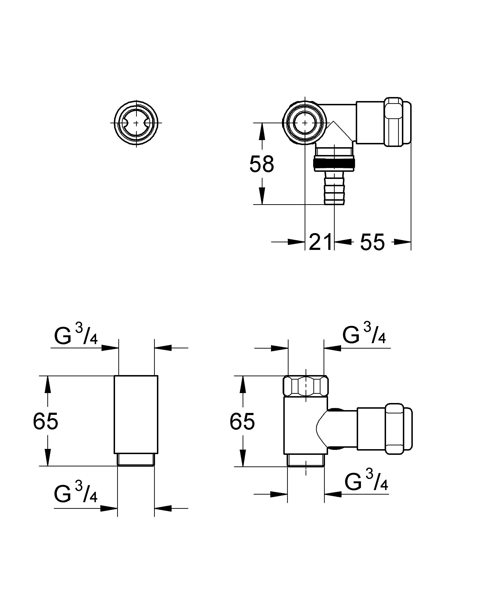 Grohe WAS Ventil "Batterie" verchromt 1/2 Zoll, DN 20, Anschluss rechts 41043000