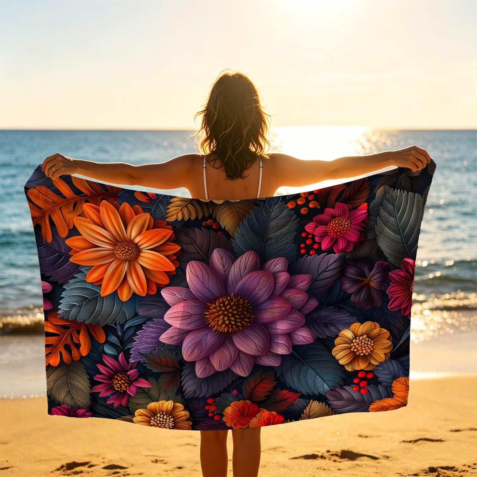 Flor Toalla Playa 220 x 160 Resistente a la Arena Secado rápido Ligero, Toalla Playa Grande 160x220cm Suave Cómodo como Gym Yoga Sauna Toallas Baño Grandes Exterior Travel Essentials Planta XTLS-1173