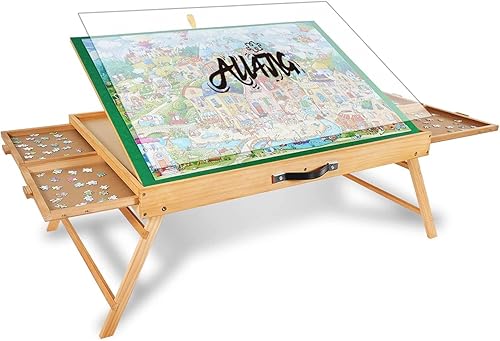 ALL4JIG - Mesa portátil para rompecabezas de 2000 piezas con patas, tablero de rompecabezas de madera ajustable con 4 cajones y cubierta, regalo de