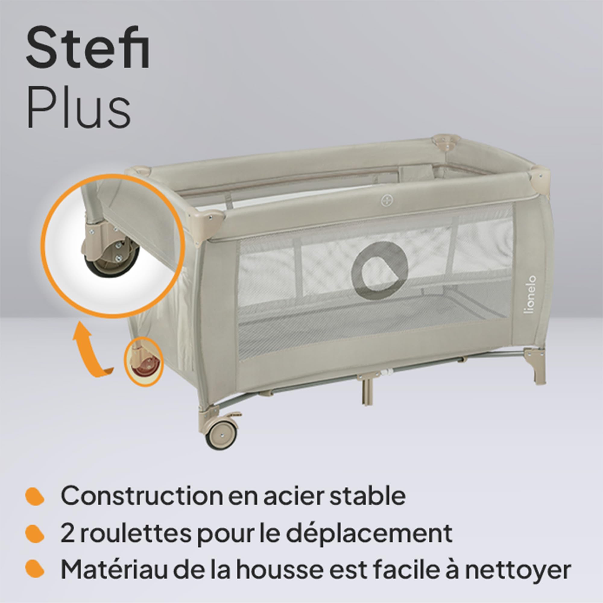 LIONELO Stefi lit bebe bebe LockGuard 15 kg entrée latérale pliage rapide sac de transport Beige