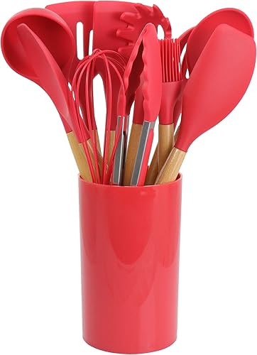 Miniatura 4 de MegaChef Juego de utensilios de cocina de madera, 12 piezas, textura roja y madera