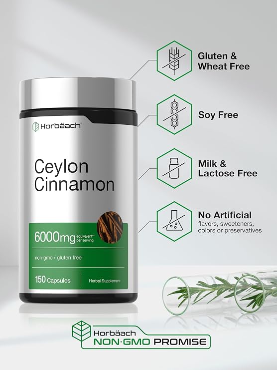 Horbaach Ceylon Cinnamon Supplement | 150 Capsules | Herbal Extract Pills | Non-GMO & Gluten Free