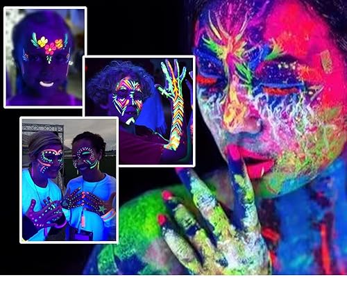 Miniatura 7 de 12 piezas de maquillaje de pintura facial y corporal con luz negra, kit de pintura facial que brilla en la oscuridad, palos de pintura de neón