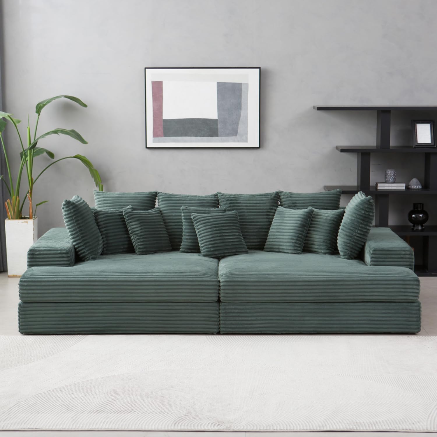 CONCEPTO FÁBRICA | Sofá Cardiff 4 plazas Pan Verde | Módulos simétricos | Cojines Desenfundables | Asiento profundo y confort Mediados de granja | Diseño Chic e Casual | Estructura de madera maciza