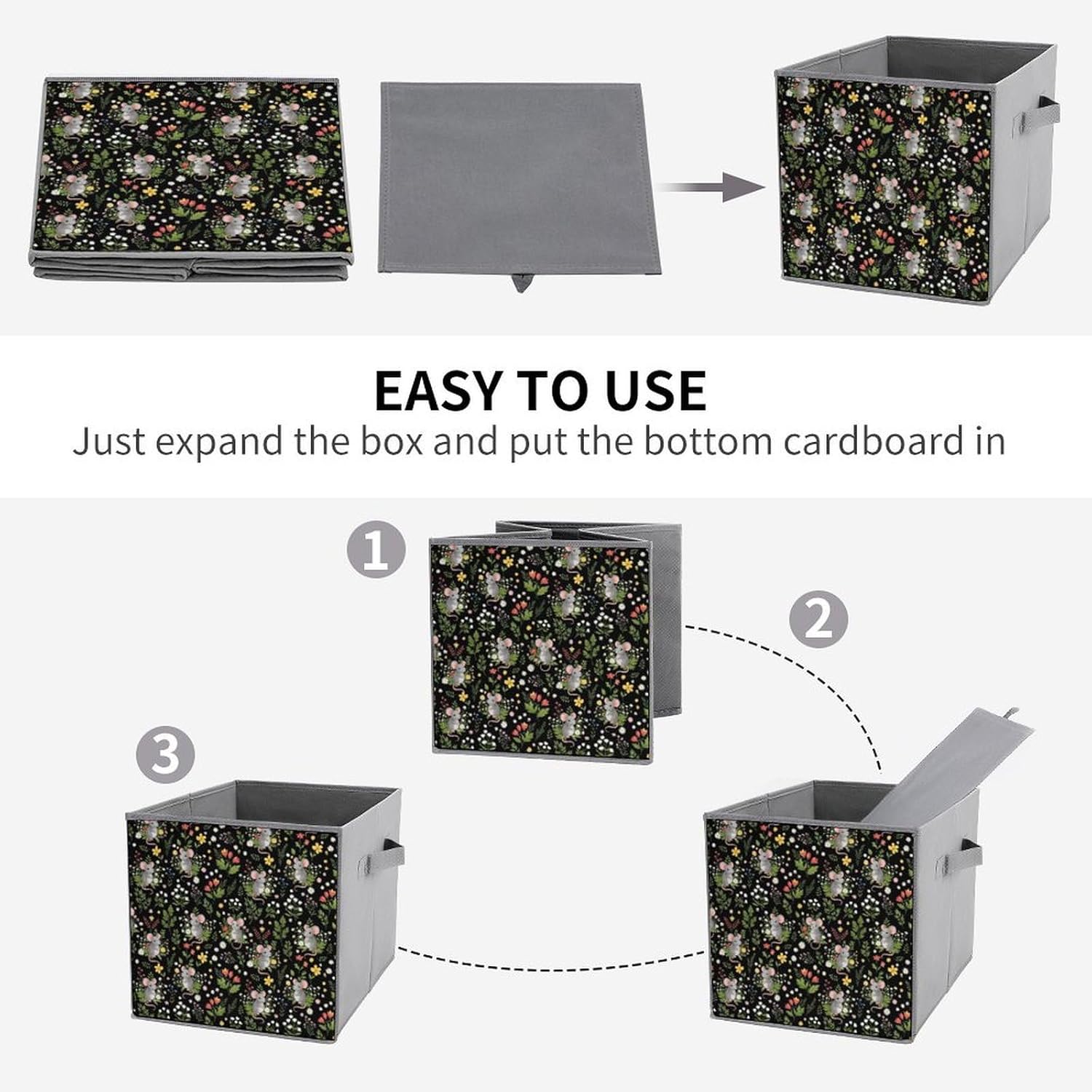 Foldable Storage Box with Handles Goth Gothic Moon Cute Mushroom, Durable Collapsible Cube Bin for Organizing Toys, Books, Clothes, Versatile Home & Office Solution