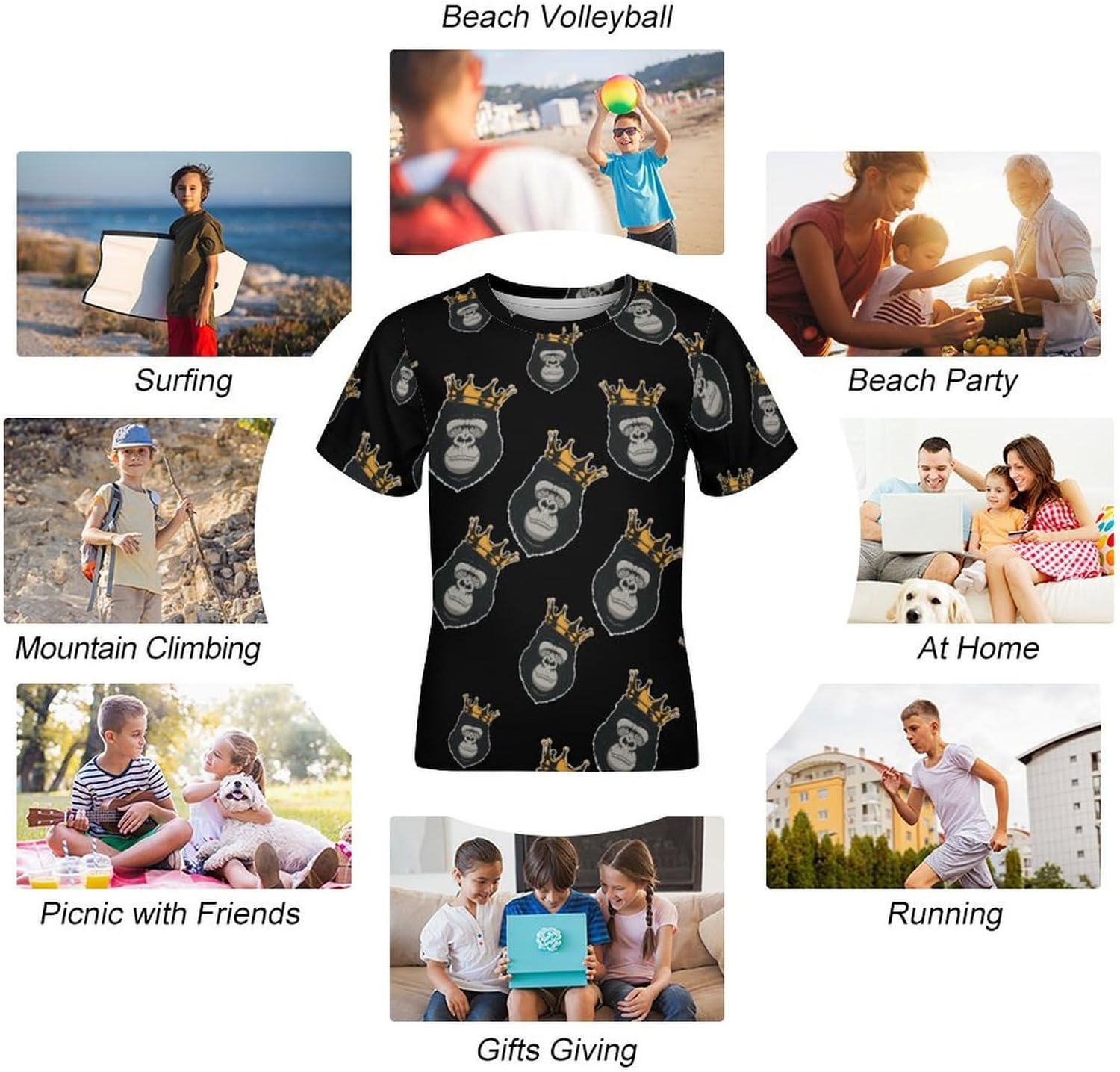 Funny Gorilla Head T Shirt for Boy Girl Top Short Sleeve T-Shirt Graphic Tee