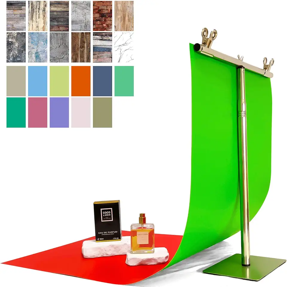 Papel de fundo fotográfico de 24 cores com suporte, 12 peças, pano de fundo plano de 86 x 43 cm, para cosméticos, joias e alimentos