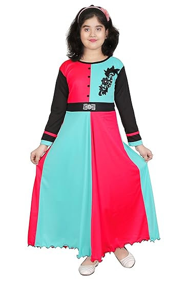 ULTRA TREND Girls Multi-Color Cotton Lycra Blend Maxi/Full Sleeve Gown Party Dress