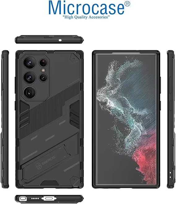 Microcase Samsung Galaxy S25 Ultra Matrix Serisi Armor Standlı Perfect Koruma Kılıf - Siyah Al3416