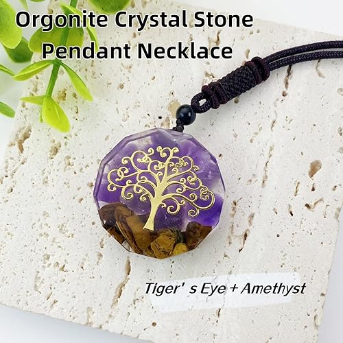 Miniatura 3 de Collar con colgante de piedra de cristal de orgonita para árbol de la vida curativo, unisex, 26.38 pulgadas, ajustable, energía sagrada, geometría