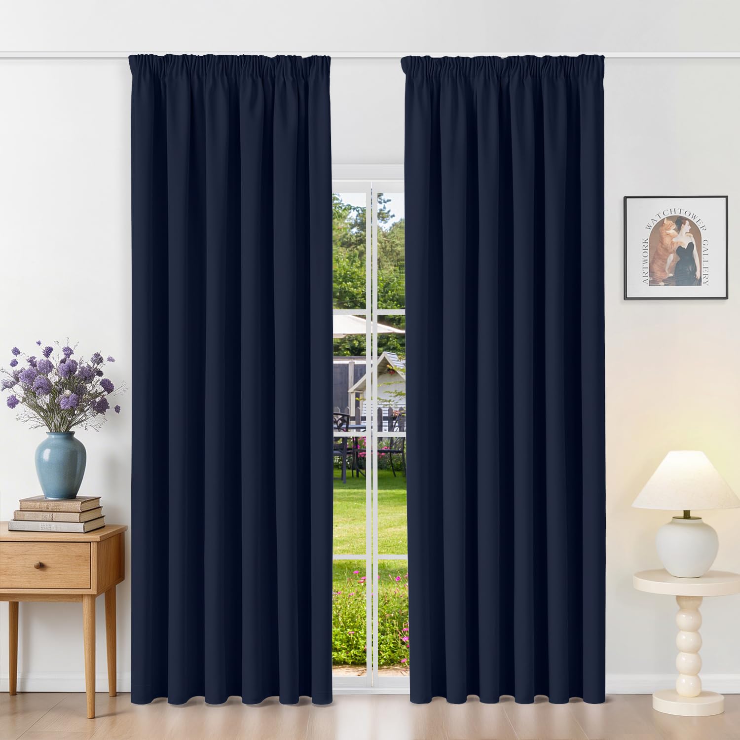 Runyéla Pencil Pleat Blackout Curtains for Bedroom Thermal Curtain 90 x 90 Inch Drop Living Room Kitchen 2 Panels Navy Blue — image 1